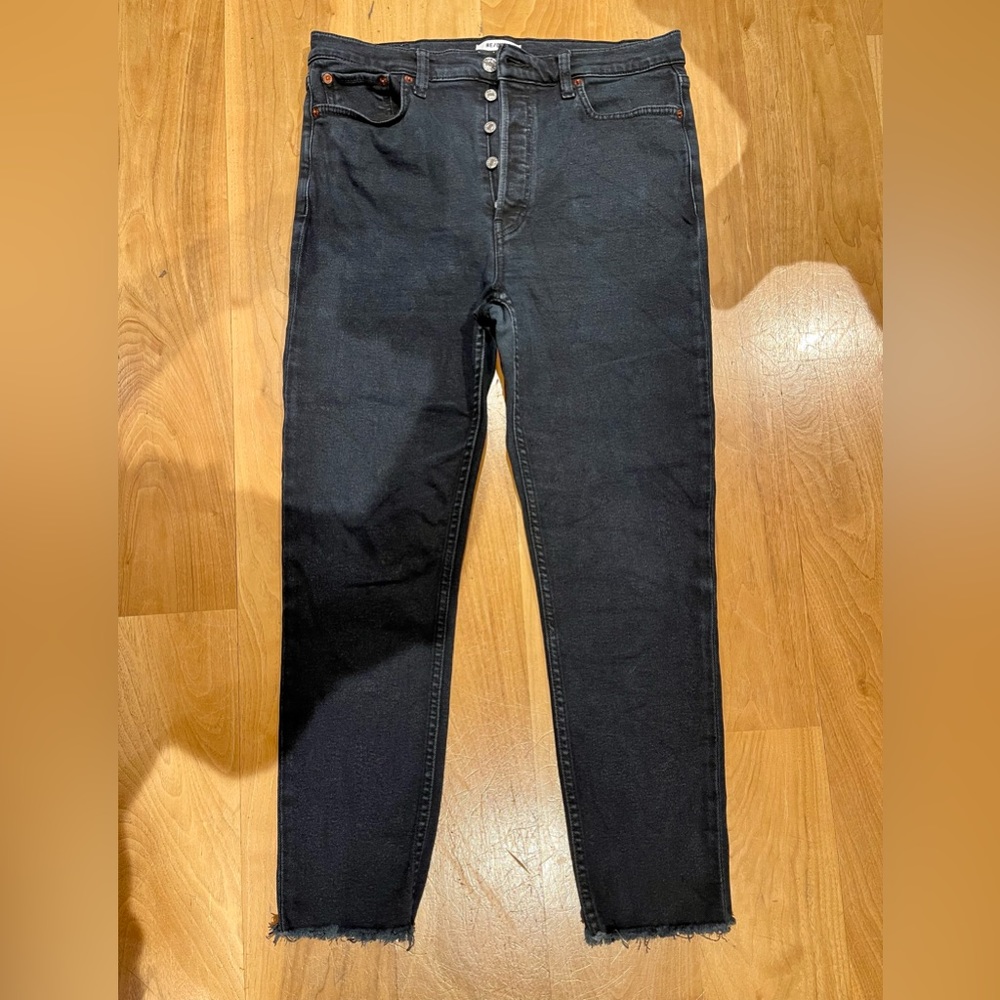 REDONE Black Button Fly High Waist Straight Leg Jeans